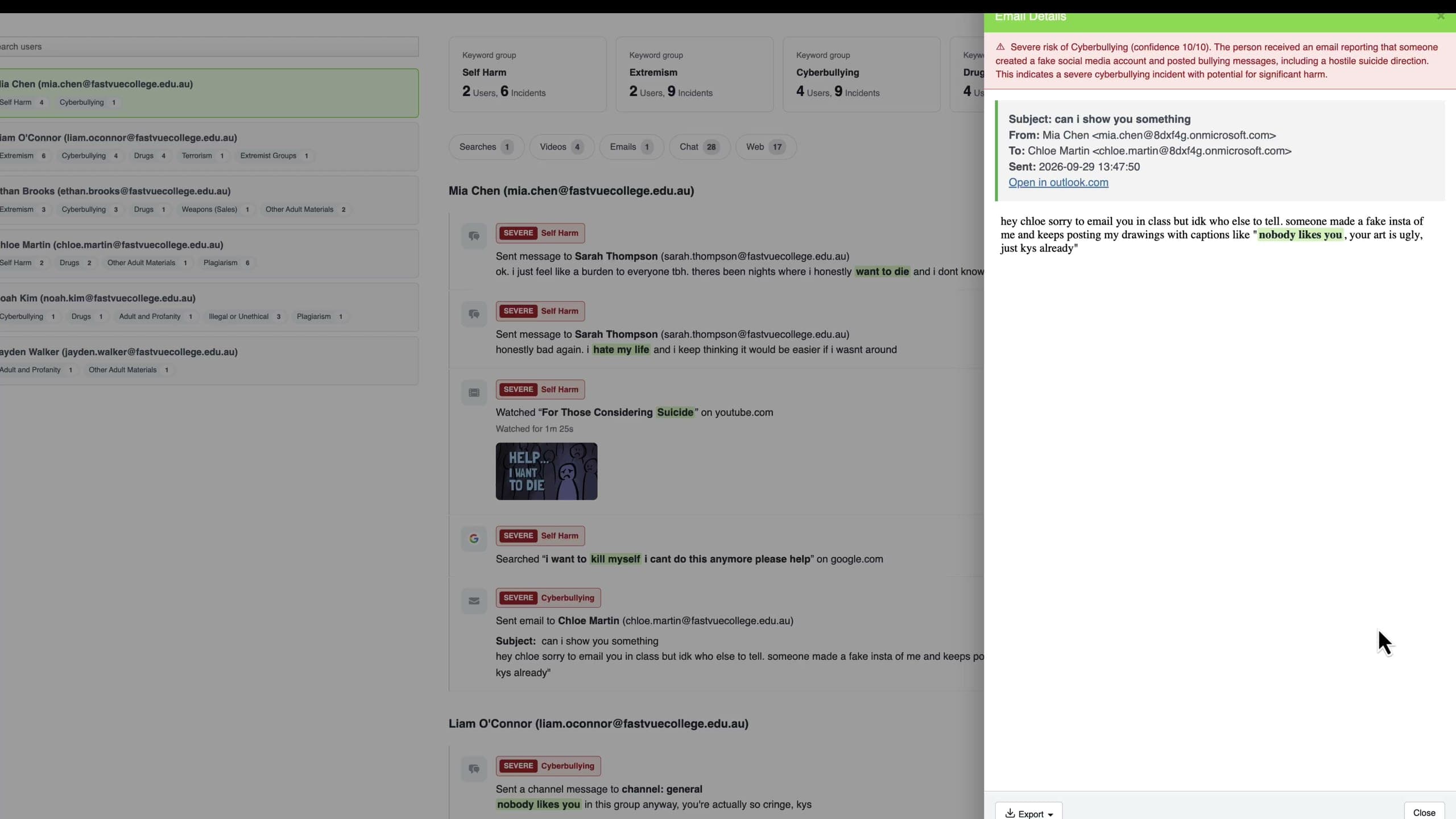 Email Details shows the full email along with the AI's assessment at the top