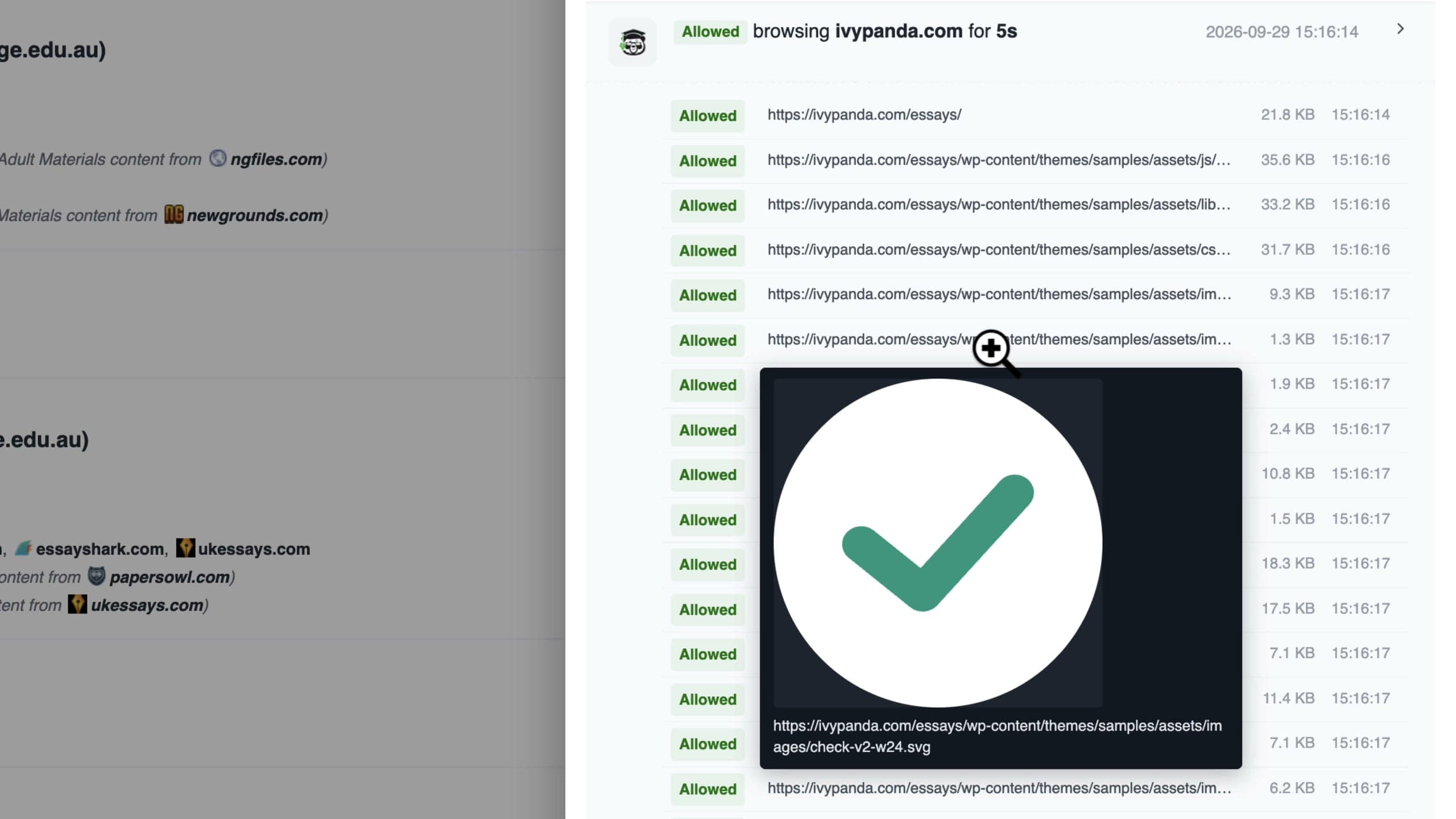 Hovering over an image URL previews the image