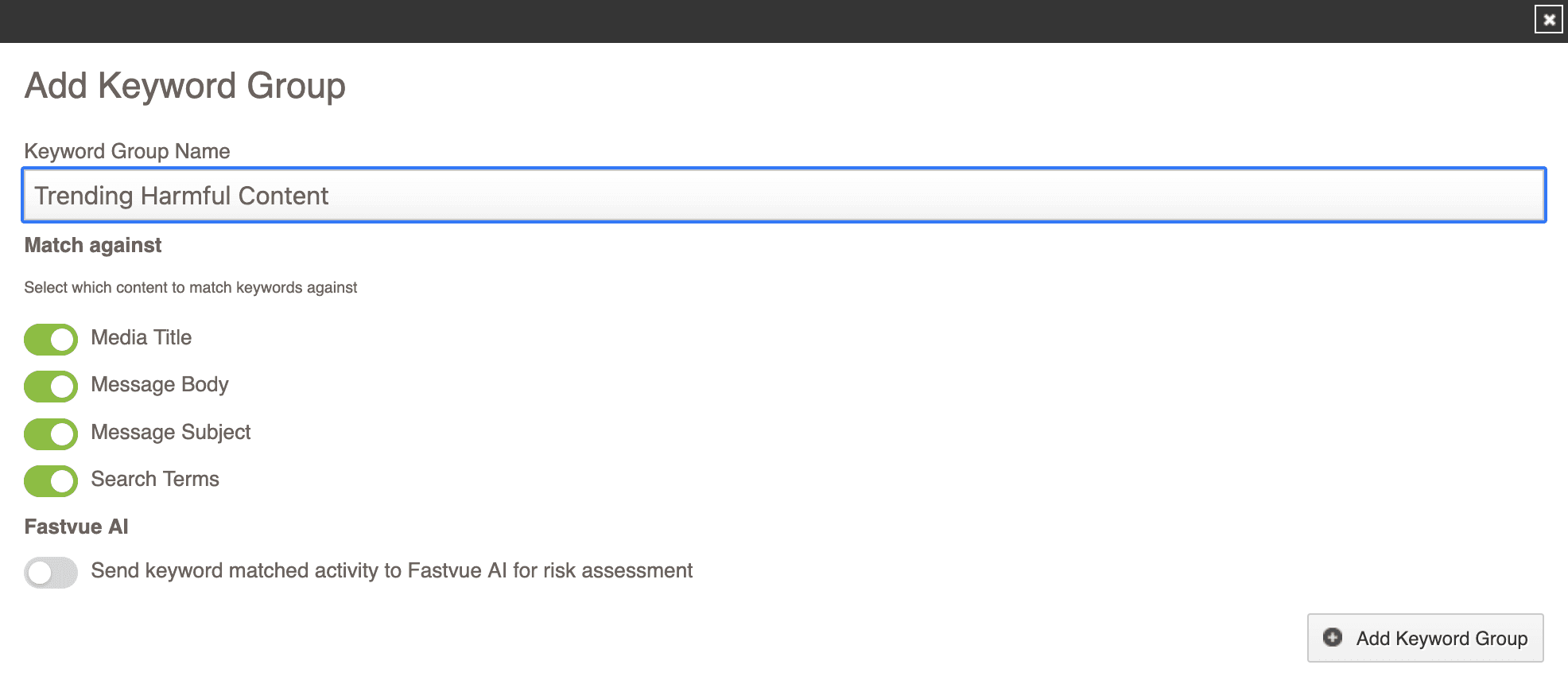 Image showing how to create a new keyword group in Fastvue Reporter