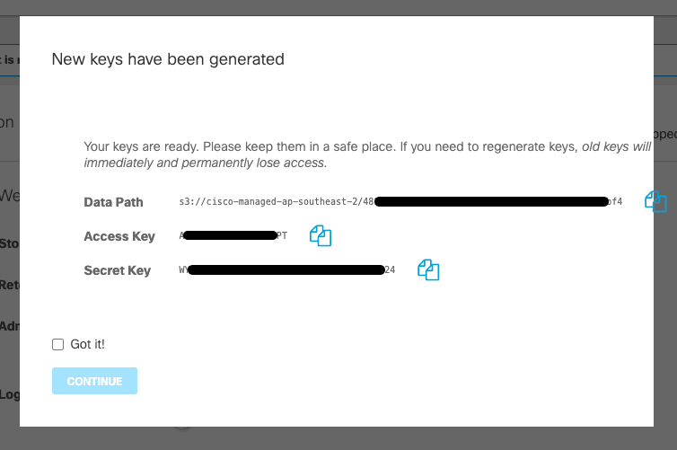 Cisco Umbrella Logging - Generate Keys
