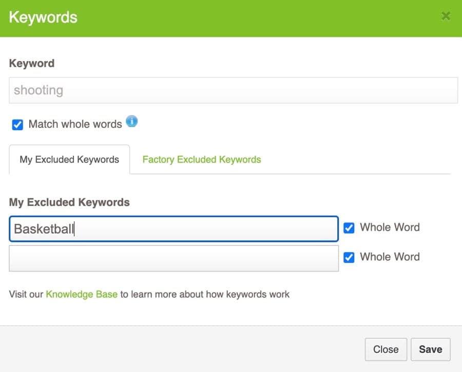Excluding keywords in Fastvue settings
