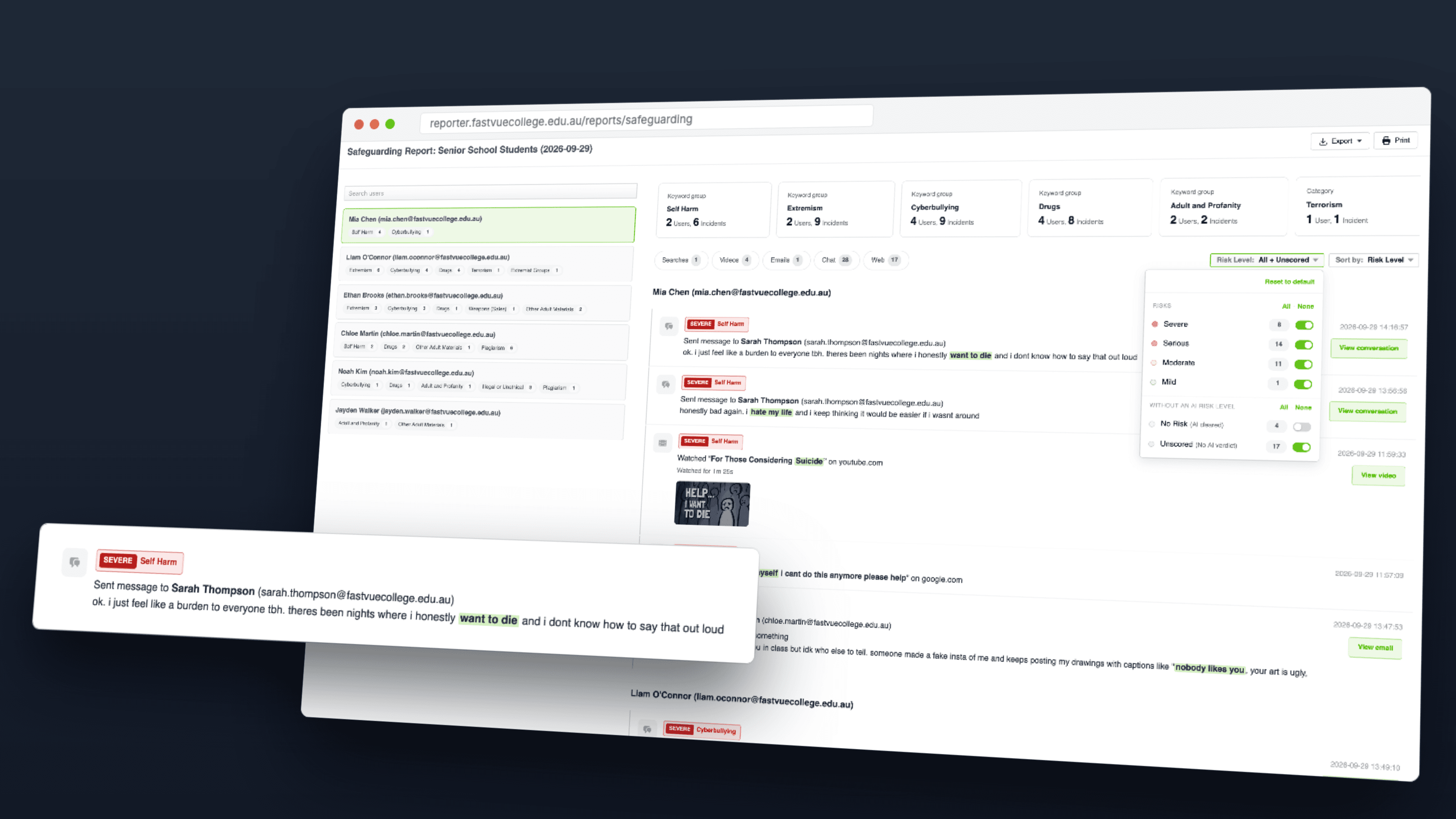 Fastvue Reporter v4.5 - Safeguarding Report with AI Risk Assessment