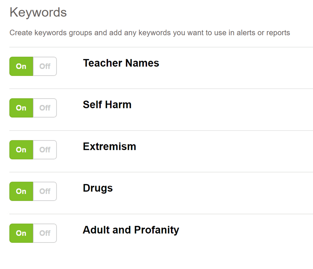Fastvue Reporter Settings showing custom 'Teacher Name' keyword group