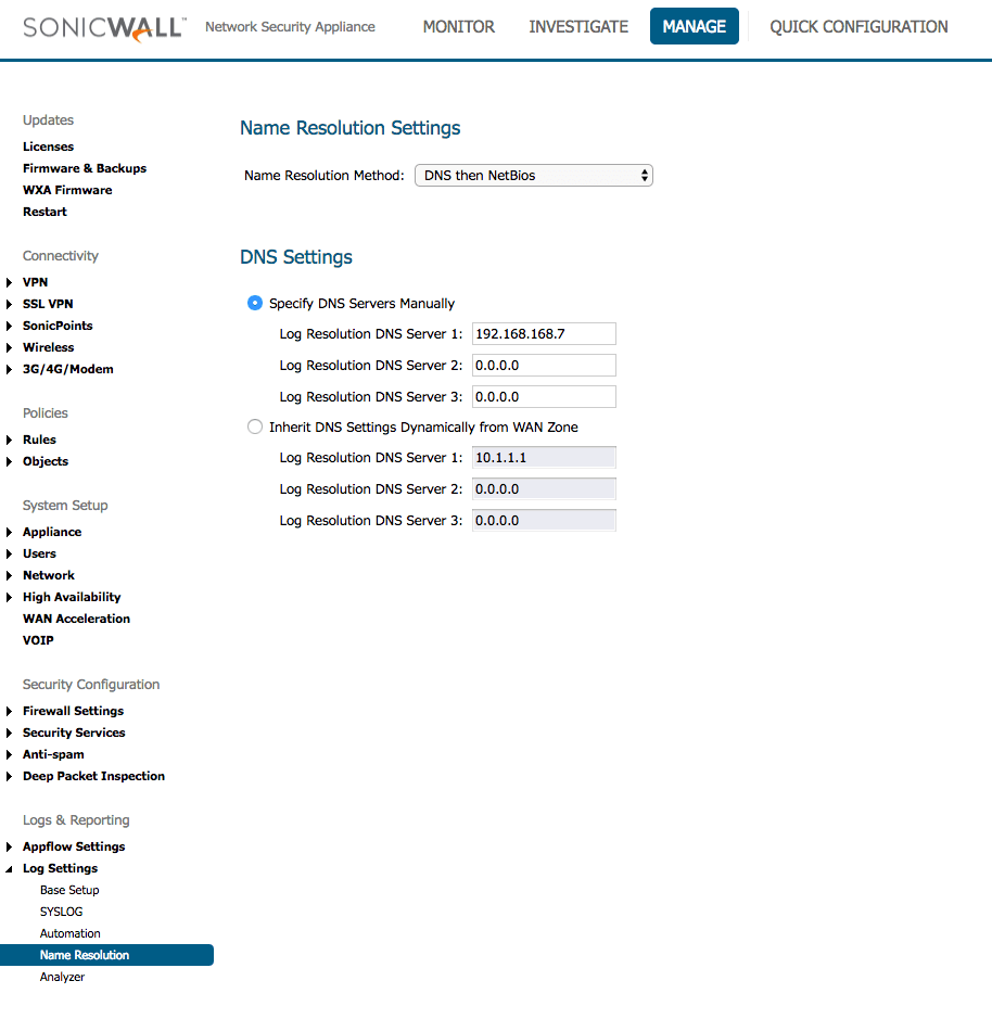 SonicWall Name Resolution
