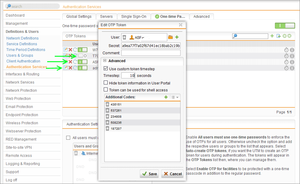 Sophos UTM OTP Token Revocation and Suspension - Two Factor Authentication